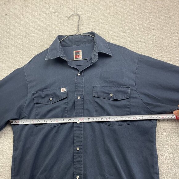 Big Bill Work Shirt Men’s Dark Blue Pearl Snap Long Sleeve Workwear Read* - Picture 11 of 16